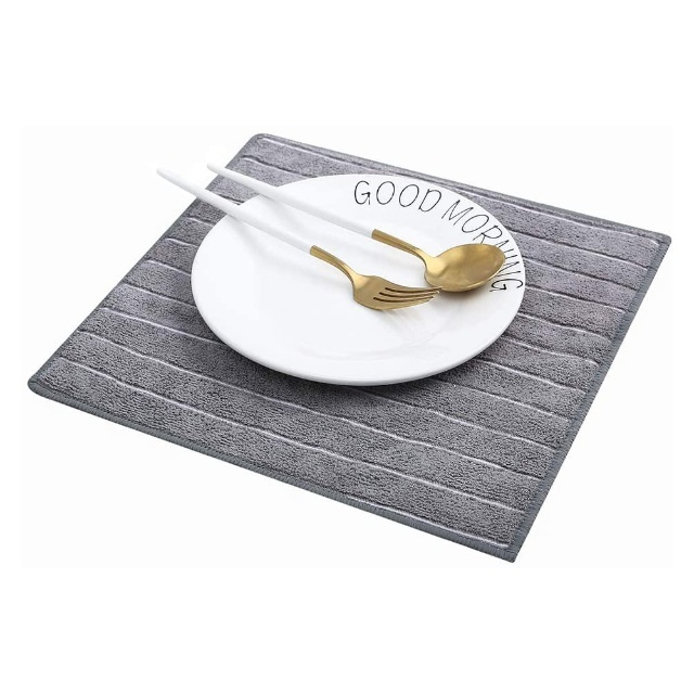 Pano de limpeza dom&eacute;stica de microfibra listrado cinza e branco com malha - JUHAO