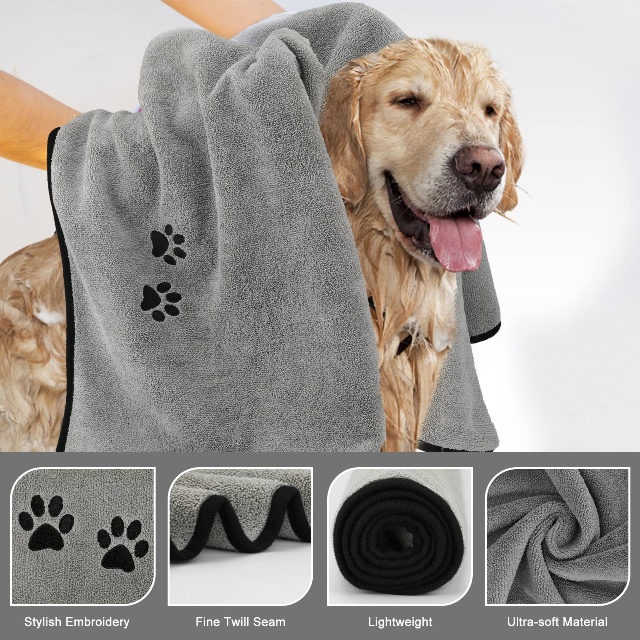 Toalha de secagem de l&atilde; coral de microfibra para c&atilde;es e gatos de estima&ccedil;&atilde;o - JUHAO